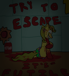 Size: 3023x3351 | Tagged: safe, artist:professorventurer, artist:quanno3, imported from derpibooru, oc, oc:bikini breeze, base used, ear worm, food, insanity, ketchup, musical doodle, not blood, patty, sauce, song reference, spongebob squarepants, tears of insanity