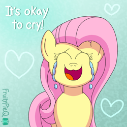 Size: 1000x1000 | Tagged: safe, artist:fruiitypieq, imported from derpibooru, fluttershy, pegasus, pony, :3, crying, female, fluttercry, open mouth, smiling, solo, tears of joy