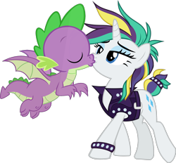 Size: 1970x1832 | Tagged: safe, artist:dragonchaser123, artist:nstone53, edit, imported from derpibooru, vector edit, rarity, spike, dragon, pony, unicorn, it isn't the mane thing about you, alternate hairstyle, eyes closed, female, flying, horn, kissing, kissy face, male, mare, punk, raripunk, shipping, short hair, simple background, smiling, sparity, straight, transparent background, vector, winged spike, wings