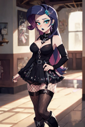 Size: 1024x1536 | Tagged: safe, editor:sammykun, imported from derpibooru, rarity, human, ai content, ai generated, ankle boots, belt, boots, breasts, busty rarity, choker, cleavage, clothes, detached sleeves, ear piercing, earring, emotionless, female, female focus, fishnet clothing, fishnet pantyhose, fishnets, full body, generator:yodayo, goth, gothic, humanized, jacket, jewelry, leather, leather boots, long hair, long sleeves, looking at you, midriff, outdoors, outfit, pantyhose, piercing, prompter:sammykun, punk, reasonably sized breasts, ribcage, shoes, skirt, slender, socks, solo focus, stockings, straps, thigh highs, thin