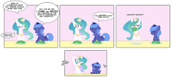 Size: 1240x556 | Tagged: safe, artist:egophiliac, imported from derpibooru, princess celestia, princess luna, alicorn, pony, alfalfa, alfalfa monster, comic, dialogue, duo, female, filly, filly luna, foal, old english, parody, speech bubble, woona, younger