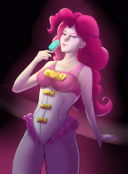 Size: 2000x2700 | Tagged: safe, artist:artkarasik, imported from derpibooru, pinkie pie, human, equestria girls, equestria girls series, clothes, female, food, ice cream, one-piece swimsuit, solo, swimsuit