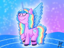 Size: 2160x1620 | Tagged: safe, artist:jesslmc16, imported from derpibooru, izzy moonbow, alicorn, pony, spoiler:g5, spoiler:my little pony: tell your tale, spoiler:tyts02e00, artificial wings, augmented, bracelet, cute, digital art, eyes closed, female, full body, g5, horn, izzybetes, jewelry, magic, magic wings, mare, multicolored hair, my little pony: tell your tale, rainbow hair, solo, solo female, standing, the blockywockys, water, wings