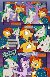 Size: 1920x2948 | Tagged: safe, artist:alexdti, imported from derpibooru, starlight glimmer, sunburst, oc, oc:star logic, pony, unicorn, comic:quest for friendship retold, 6 panel comic, :c, >:c, blaze (coat marking), coat markings, comic, eye to eye, facial markings, female, frown, horn, looking at each other, looking at someone, male, mare, socks (coat markings), stallion, trio