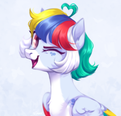 Size: 1975x1895 | Tagged: safe, artist:sparkling_light, imported from derpibooru, oc, pegasus, pony, one eye closed, open mouth, solo, wink