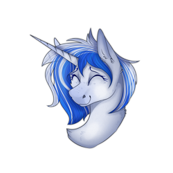 Size: 2300x2300 | Tagged: safe, artist:molars, imported from derpibooru, oc, oc only, unicorn, bust, commission, eyes closed, happy, horn, simple background, smiling, solo, transparent background