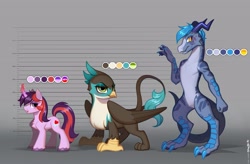 Size: 4096x2693 | Tagged: safe, artist:rrd-artist, imported from derpibooru, oc, oc only, oc:meng xin, dragon, griffon, pony, unicorn, curved horn, horn