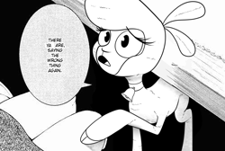 Size: 1000x672 | Tagged: safe, artist:hitsuji, imported from derpibooru, human, lamb, sheep, them's fightin' herds, bell, bell collar, collar, community related, lanky, pom (tfh), skinny, speech bubble, tall, thin, thin legs