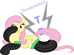 Size: 1068x795 | Tagged: safe, artist:thunderboltx33, fluttershy, pony, clothes, female, mare, prone, socks