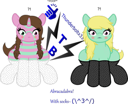 Size: 1289x1053 | Tagged: safe, artist:thunderboltx33, oc, oc only, pony, blushing, clothes, female, mare, socks