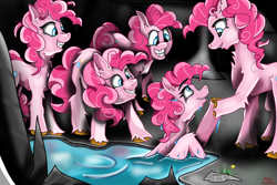 Size: 3600x2400 | Tagged: safe, artist:gabbygums21, imported from derpibooru, pinkie pie, earth pony, too many pinkie pies, clone, female, grin, mirror pool, pinkie clone, smiling, solo