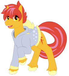 Size: 1650x1800 | Tagged: safe, artist:squeezymouse, derpibooru exclusive, imported from derpibooru, derpy hooves, oc, oc only, oc:ciaran, clothes, colored, colored lineart, cutie mark, eye clipping through hair, female, full body, full color, hoodie, hooves, mare, raised hoof, simple background, solo, tail, transparent background, unshorn fetlocks