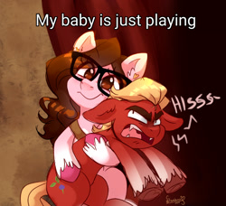 Size: 2000x1823 | Tagged: safe, artist:soniana_draws, imported from derpibooru, sprout cloverleaf, oc, oc:sketchy blush, earth pony, pony, behaving like a cat, fangs, g5, glasses, male, meme, meme redraw, ponysona, smiling, stallion