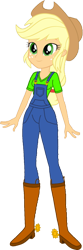 Size: 529x1595 | Tagged: safe, artist:invisibleink, color edit, edit, imported from derpibooru, applejack, human, equestria girls, boots, clothes, colored, cowboy boots, farm girl, hat, overalls, shoes, simple background, solo, transparent background