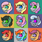 Size: 2000x2000 | Tagged: safe, artist:darkdoomer, diamond tiara, fluttershy, rainbow dash, scootaloo, silver spoon, sweetie belle, oc, oc:aryanne, oc:filly anon, oc:patachu, pony, avatar, bust, female, filly, graphic design, grin, gritted teeth, nazi, portrait, smiling, vector