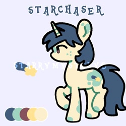 Size: 2048x2048 | Tagged: safe, artist:starrymysteryy, imported from derpibooru, oc, oc only, oc:starchaser, pony, unicorn, adoptable, horn, reference sheet, solo, watermark