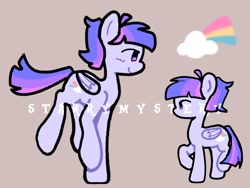 Size: 1024x768 | Tagged: safe, artist:starrymysteryy, imported from derpibooru, oc, oc only, pegasus, pony, adoptable, brown background, magical lesbian spawn, next generation, offspring, parent:rainbow dash, parent:twilight sparkle, parents:twidash, reference sheet, simple background, solo, watermark