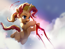 Size: 6362x4762 | Tagged: safe, alternate version, artist:inkhooves, imported from derpibooru, sunset shimmer, pony, unicorn, horn, lance of longinus, neon genesis evangelion, solo, spear, weapon