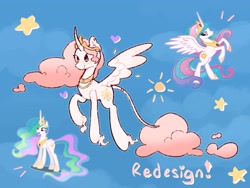 Size: 2048x1536 | Tagged: safe, artist:starrymysteryy, imported from derpibooru, princess celestia, alicorn, pony, abstract background, alternate design, cloud mane, curved horn, female, flying, horn, jewelry, leonine tail, mare, necklace, peytral, pink-mane celestia, regalia, ring, solo, tail, tail ring, unshorn fetlocks