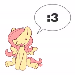 Size: 2048x2048 | Tagged: safe, artist:starrymysteryy, imported from derpibooru, fluttershy, pegasus, pony, :3, dialogue, female, mare, simple background, sitting, solo, speech bubble, white background