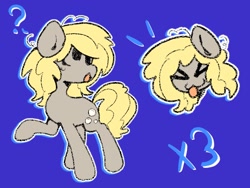 Size: 1024x768 | Tagged: safe, artist:starrymysteryy, imported from derpibooru, derpy hooves, earth pony, pony, blue background, earth pony derpy hooves, female, mare, question mark, race swap, simple background, solo, x3