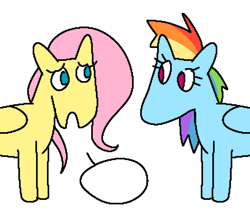 Size: 1102x960 | Tagged: safe, artist:crackledbugs, imported from derpibooru, fluttershy, rainbow dash, pegasus, pony, duo, female, mare, simple background, speech bubble, white background