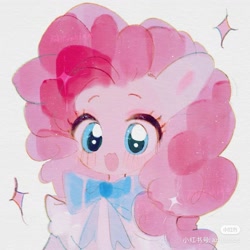 Size: 1280x1280 | Tagged: safe, artist:azhiichigo, imported from derpibooru, pinkie pie, earth pony, pony, bowtie, clothes, cute, diapinkes, female, mare, simple background, solo, white background