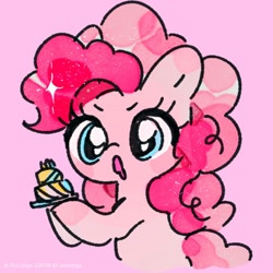 Size: 2048x2048 | Tagged: safe, artist:azhiichigo, imported from derpibooru, pinkie pie, earth pony, pony, cake, cute, diapinkes, female, food, mare, pink background, simple background, solo