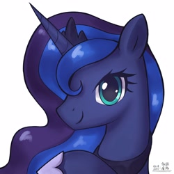 Size: 4000x4000 | Tagged: safe, artist:低能废物, imported from derpibooru, princess luna, alicorn, pony, absurd resolution, bust, female, mare, portrait, simple background, smiling, solo, text, white background