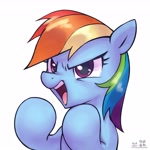 Size: 4000x4000 | Tagged: safe, artist:qimagaoshou, artist:低能废物, imported from derpibooru, rainbow dash, pegasus, pony, bust, female, mare, open mouth, portrait, simple background, solo, text, white background