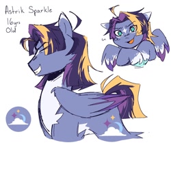 Size: 1280x1280 | Tagged: safe, artist:twiligh7s_bong, imported from derpibooru, oc, oc only, oc:astrik sparkle, pegasus, pony, coat markings, colored wings, countershading, facial markings, magical lesbian spawn, male, next generation, offspring, parent:sunset shimmer, parent:twilight sparkle, parents:sunsetsparkle, simple background, stallion, star (coat marking), white background, wings