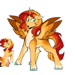 Size: 1280x1280 | Tagged: safe, artist:twiligh7s_bong, imported from derpibooru, sunset shimmer, alicorn, pony, alicornified, alternate design, chest fluff, coat markings, countershading, ear piercing, earring, facial markings, female, jewelry, mare, piercing, race swap, shimmercorn, shocked, simple background, solo, star (coat marking), unshorn fetlocks, white background