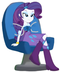 Size: 1840x2168 | Tagged: safe, artist:macs44, editor:jbrony, imported from derpibooru, rarity, equestria girls, bedroom eyes, boots, chair, clothes, female, little einsteins, seat, seatbelt, shoes, simple background, sitting, skirt, solo, transparent background, wristband
