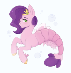 Size: 1047x1077 | Tagged: safe, artist:tanatos, imported from derpibooru, pipp petals, sea pony, shrimp, female, g5, redesign, seaponified, simple background, solo, species swap