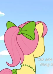 Size: 1240x1727 | Tagged: safe, edit, edited screencap, imported from derpibooru, screencap, spoiler:g5, spoiler:my little pony: tell your tale, spoiler:tyts02e01, back of head, cropped, g5, icy prints, indonesian, my little pony: tell your tale, posey bloom, subtitles