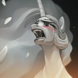 Size: 1024x1024 | Tagged: safe, imported from ponybooru, princess celestia, ai content, ai generated, crying, flower petals, grief, horrified, sad