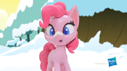 Size: 1920x1080 | Tagged: safe, imported from derpibooru, screencap, pinkie pie, earth pony, pony, my little pony: pony life, my little pony: stop motion short, snowball fight (short), confused, cute, hasbro, hasbro logo, logo