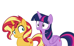 Size: 1280x800 | Tagged: safe, edit, edited screencap, editor:dracoawesomeness, imported from derpibooru, screencap, sunset shimmer, twilight sparkle, alicorn, unicorn, equestria girls, equestria girls series, forgotten friendship, background removed, duo, duo female, female, horn, not a vector, twilight sparkle (alicorn)