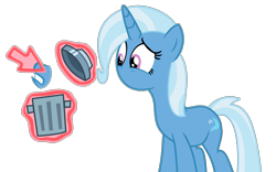 Size: 1278x800 | Tagged: safe, artist:brightstar40k, imported from derpibooru, trixie, unicorn, magic duel, female, horn, mouthless, revenge, role reversal, simple background, transparent background, trash can