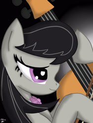 Size: 2436x3239 | Tagged: safe, artist:zicaneborgen, imported from derpibooru, octavia melody, earth pony, bipedal, bow, bowtie, cello, musical instrument, smiling