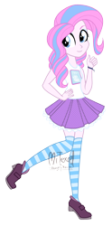 Size: 1440x2894 | Tagged: safe, artist:mitexcel, imported from derpibooru, oc, oc:rivet spellbook, equestria girls, antagonist, base used, blue eyes, clothes, highlights, pink hair, skirt, solo