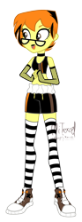 Size: 1072x2894 | Tagged: safe, artist:mitexcel, imported from derpibooru, oc, oc:merille artienda, equestria girls, base used, brown eyes, choker, clothes, glasses, highlights, lipstick, nonbinary, orange hair, short hair, socks, solo, thigh highs