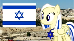Size: 1280x720 | Tagged: safe, artist:pedro720k izzy oficial, imported from derpibooru, oc, oc only, pegasus, pony, female, flag, israel, jerusalem, mare, nation ponies, ponified, solo, star of david, wings