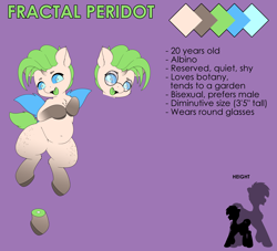 Size: 5500x5000 | Tagged: safe, artist:jacqueling, imported from derpibooru, oc, oc only, oc:fractal peridot, changeling, albino, albino changeling, bust, changeling oc, glasses, male, reference sheet, simple background, solo