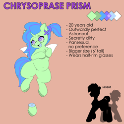 Size: 5000x5000 | Tagged: safe, artist:jacqueling, imported from derpibooru, oc, oc only, oc:chrysoprase prism, changeling, changeling oc, female, glasses, reference sheet, simple background, solo