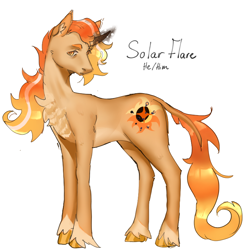 Size: 794x793 | Tagged: safe, artist:olivetoastt, imported from derpibooru, oc, oc only, oc:solar flare, pony, unicorn, chest fluff, curved horn, horn, magic, male, simple background, solo, stallion, unshorn fetlocks, white background