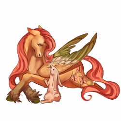 Size: 4000x4000 | Tagged: safe, artist:olivetoastt, imported from derpibooru, angel bunny, fluttershy, pegasus, pony, rabbit, absurd resolution, animal, colored wings, duo, female, heart, heart eyes, hoers, lying down, male, mare, prone, simple background, unshorn fetlocks, white background, wingding eyes, wings