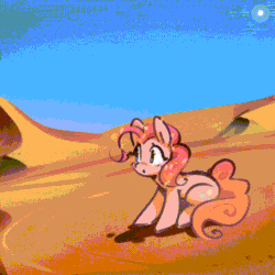 Size: 800x800 | Tagged: safe, artist:mirroredsea, imported from derpibooru, pinkie pie, earth pony, pony, animated, behaving like a dog, desert, female, gif, mare, sand, solo