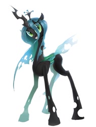 Size: 808x1063 | Tagged: safe, artist:vondsketch, imported from derpibooru, queen chrysalis, changeling, changeling queen, pony, female, mare, simple background, slit pupils, smiling, solo, white background
