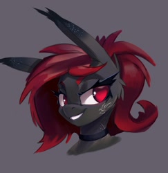 Size: 2044x2106 | Tagged: safe, artist:i love hurt, imported from derpibooru, oc, oc only, oc:julia sunlight, pony, bust, choker, lidded eyes, long ears, smiling, solo